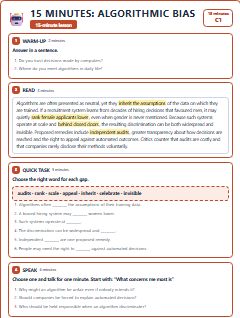 First page of 15 Minutes: Algorithmic Bias, C1 lesson plan
