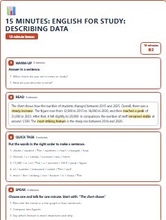 First page of 15 Minutes: English for Study: describing data, B2 lesson plan