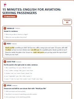 First page of 15 Minutes: English for Aviation: serving passengers, B1 lesson plan