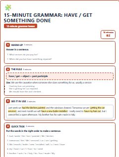 First page of 15-Minute Grammar: have / get something done, B2 lesson plan