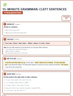 First page of 15-Minute Grammar: cleft sentences, C1 lesson plan
