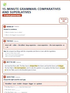 First page of 15-Minute Grammar: comparatives and superlatives, A2 lesson plan