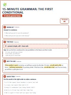 First page of 15-Minute Grammar: the first conditional, B1 lesson plan