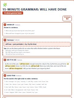 First page of 15-Minute Grammar: will have done, B2 lesson plan