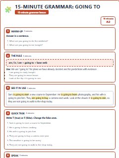 First page of 15-Minute Grammar: going to, A2 lesson plan