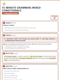 First page of 15-Minute Grammar: mixed conditionals, B2 lesson plan