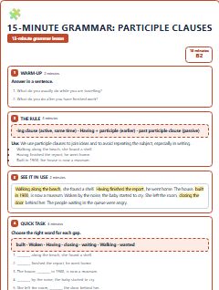 First page of 15-Minute Grammar: participle clauses, B2 lesson plan