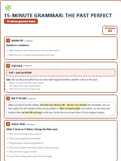 First page of 15-Minute Grammar: the past perfect, B2 lesson plan