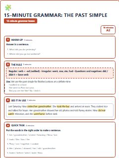 First page of 15-Minute Grammar: the past simple, A2 lesson plan