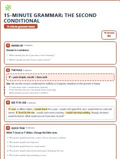First page of 15-Minute Grammar: the second conditional, B1 lesson plan
