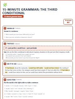First page of 15-Minute Grammar: the third conditional, B2 lesson plan
