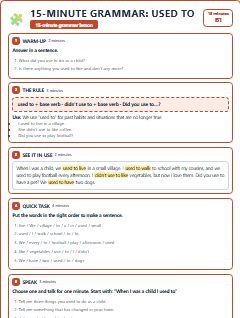 First page of 15-Minute Grammar: used to, B1 lesson plan