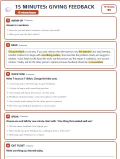 First page of 15 Minutes: Giving Feedback, B1 lesson plan