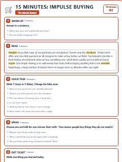 First page of 15 Minutes: Impulse Buying, B2 lesson plan