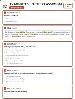 First page of 15 Minutes: In the Classroom, A1 lesson plan
