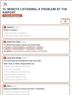 First page of 15-Minute Listening: a problem at the airport, B1 lesson plan