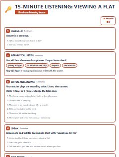 First page of 15-Minute Listening: viewing a flat, B1 lesson plan