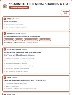 First page of 15-Minute Listening: sharing a flat, B2 lesson plan