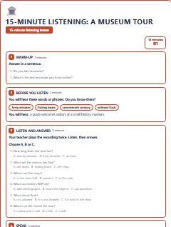 First page of 15-Minute Listening: a museum tour, B1 lesson plan