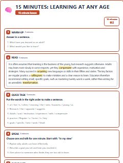 First page of 15 Minutes: Learning at Any Age, B2 lesson plan