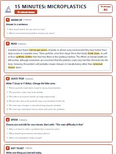 First page of 15 Minutes: Microplastics, B2 lesson plan