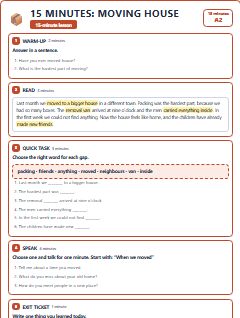 First page of 15 Minutes: Moving House, A2 lesson plan