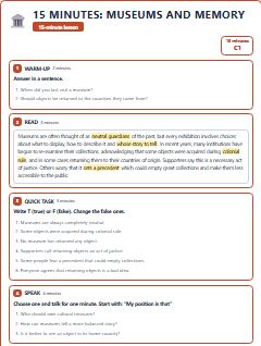 First page of 15 Minutes: Museums and Memory, C1 lesson plan