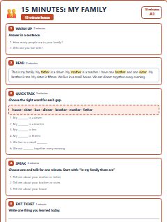 First page of 15 Minutes: My Family, A1 lesson plan