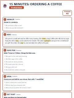 First page of 15 Minutes: Ordering a Coffee, A2 lesson plan
