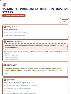 First page of 15-Minute Pronunciation: contrastive stress, B2 lesson plan