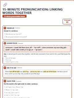 First page of 15-Minute Pronunciation: linking words together, B1 lesson plan