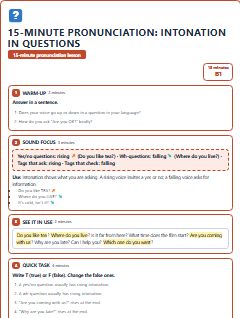 First page of 15-Minute Pronunciation: intonation in questions, B1 lesson plan