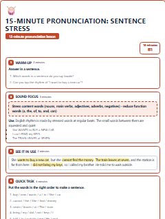 First page of 15-Minute Pronunciation: sentence stress, B1 lesson plan