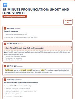 First page of 15-Minute Pronunciation: short and long vowels, B1 lesson plan