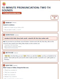 First page of 15-Minute Pronunciation: two th sounds, B1 lesson plan