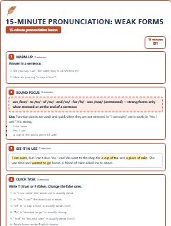 First page of 15-Minute Pronunciation: weak forms, B1 lesson plan
