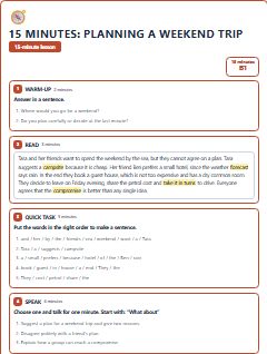 First page of 15 Minutes: Planning a Weekend Trip, B1 lesson plan