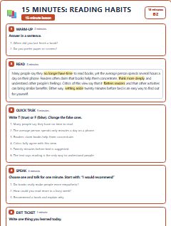 First page of 15 Minutes: Reading Habits, B2 lesson plan