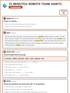 First page of 15 Minutes: Remote Team Habits, B2 lesson plan