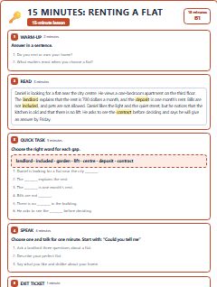 First page of 15 Minutes: Renting a Flat, B1 lesson plan