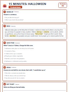 First page of 15 Minutes: Halloween, A2 lesson plan