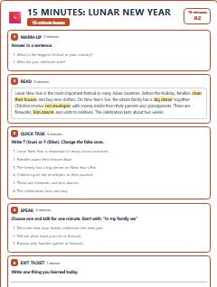 First page of 15 Minutes: Lunar New Year, A2 lesson plan