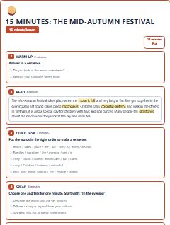 First page of 15 Minutes: The Mid-Autumn Festival, A2 lesson plan