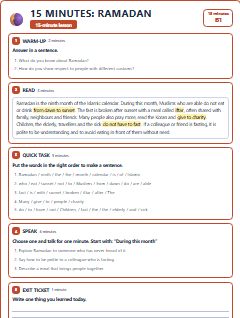 First page of 15 Minutes: Ramadan, B1 lesson plan