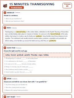 First page of 15 Minutes: Thanksgiving, B1 lesson plan