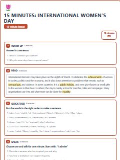 First page of 15 Minutes: International Women’s Day, B1 lesson plan