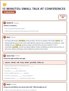 First page of 15 Minutes: Small Talk at Conferences, B2 lesson plan