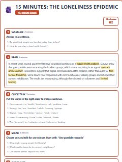 First page of 15 Minutes: The Loneliness Epidemic, B2 lesson plan