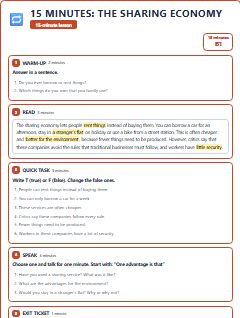First page of 15 Minutes: The Sharing Economy, B1 lesson plan