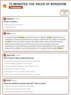 First page of 15 Minutes: The Value of Boredom, C1 lesson plan